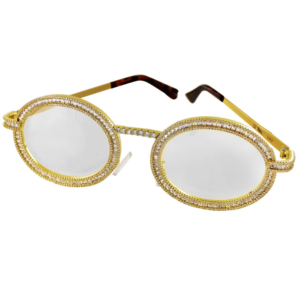 Baguette Metal Frame Animal Print Gold Tone Hip Hop Glasses