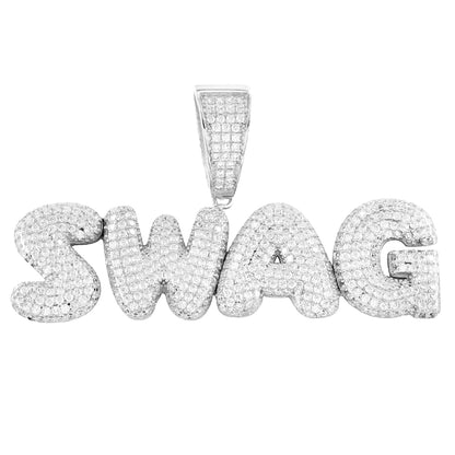 Silver Bling Swag Mini Solid Back Bubble Hip Hop Pendant