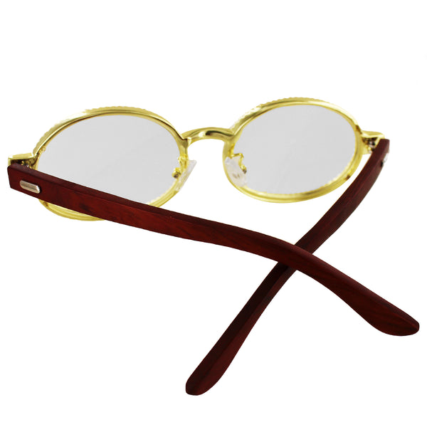 Round Icy Wooden Frame Custom Gold Tone Designer Glasses