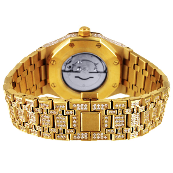 Red Arabic Dial Date Stainless Steel Automatic Gold Tone Watch