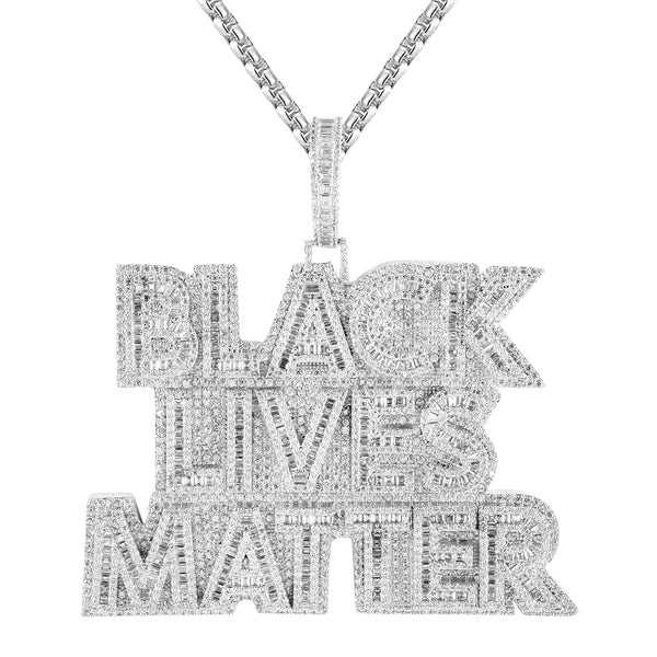 Sterling Silver Black Lives Matter Baguette Icy Unity Pendant