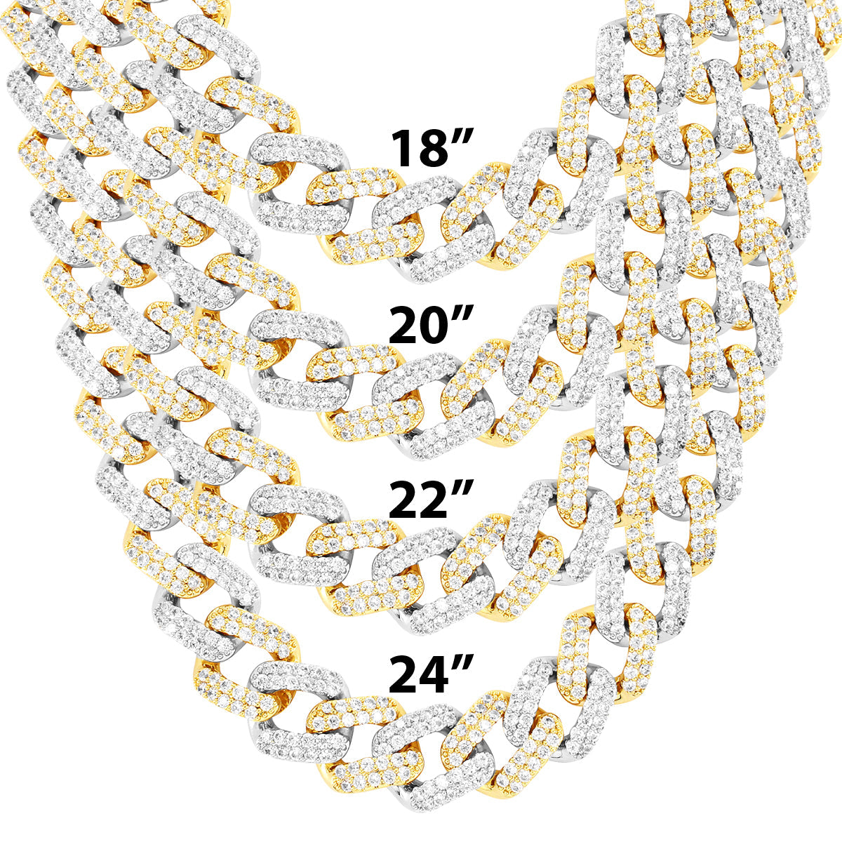 Two Tone Gold Bling 15mm Square Miami Cuban Chain