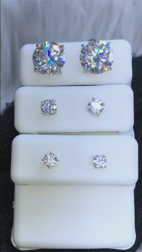 11mm Sterling Silver VVS 10.0ct Moissanite Diamond Stud Earrings