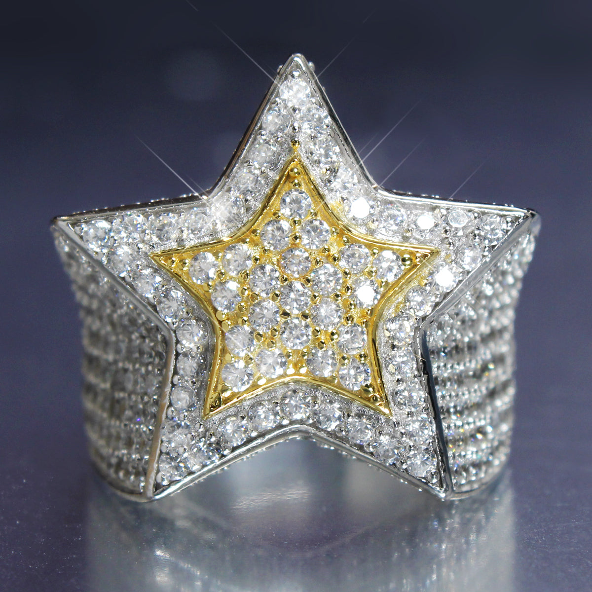 Men's Sterling Silver 3D Double Star Custom Ring