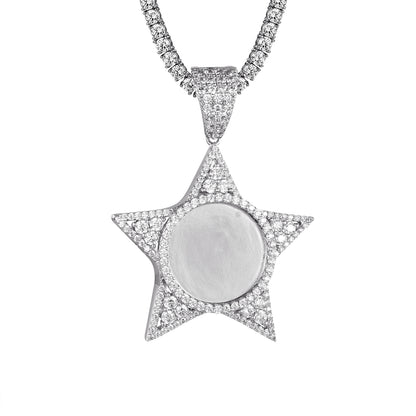 Star Shape Icy Bling Picture Circle Frame Picture Pendant Gift