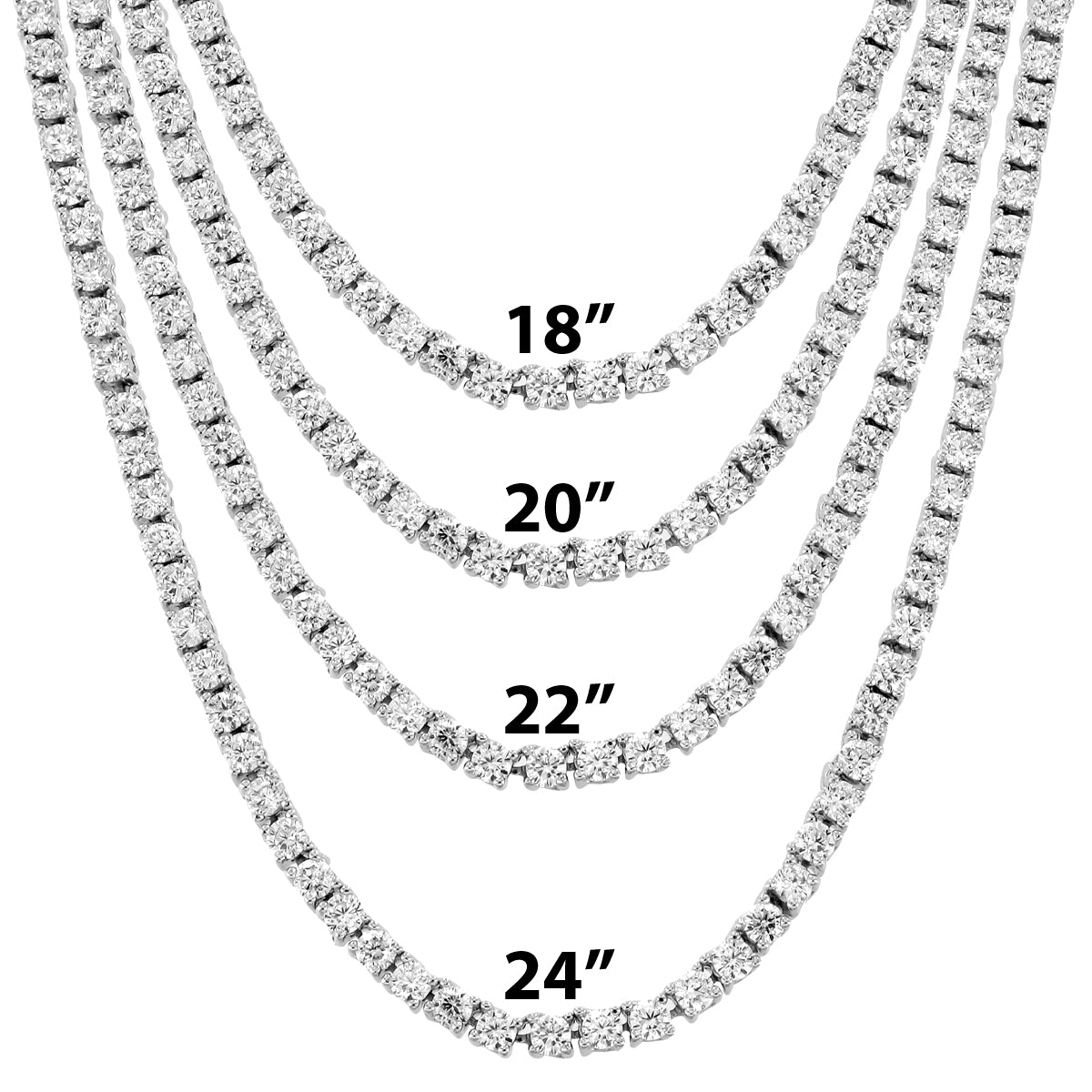 Tennis Link 3mm Necklace One Row 18"-24" Hip Hop Chain