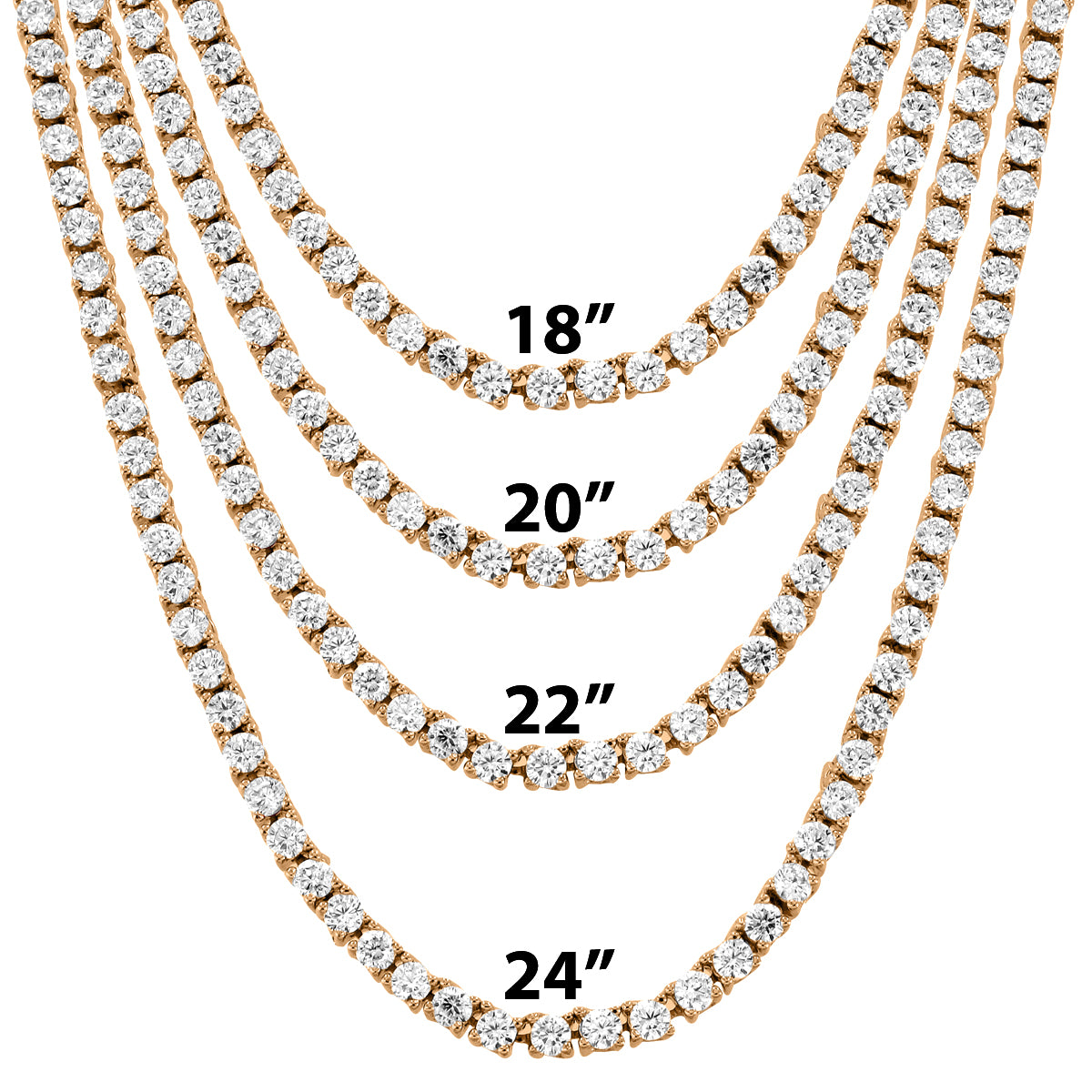 3mm 18"-24" Rose Gold Finish One Row Tennis Hip Hop Chain