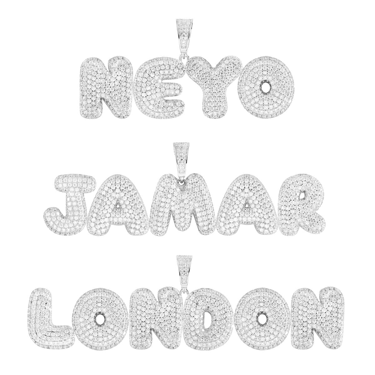 Men's Mini Bubble Letters Silver Initial Custom Pendant