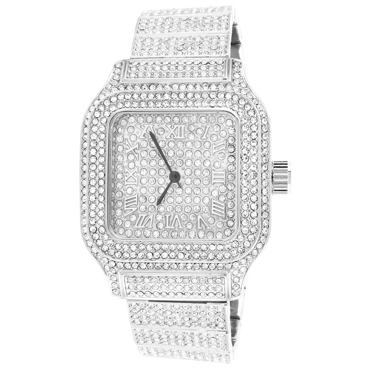 Stainless Steel Back White Tone Roman Dial Techno Pave Watch