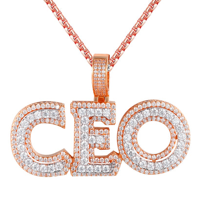 Double Layer CEO Micro Pave 14k Rose Gold Tone Hip Hop Pendant