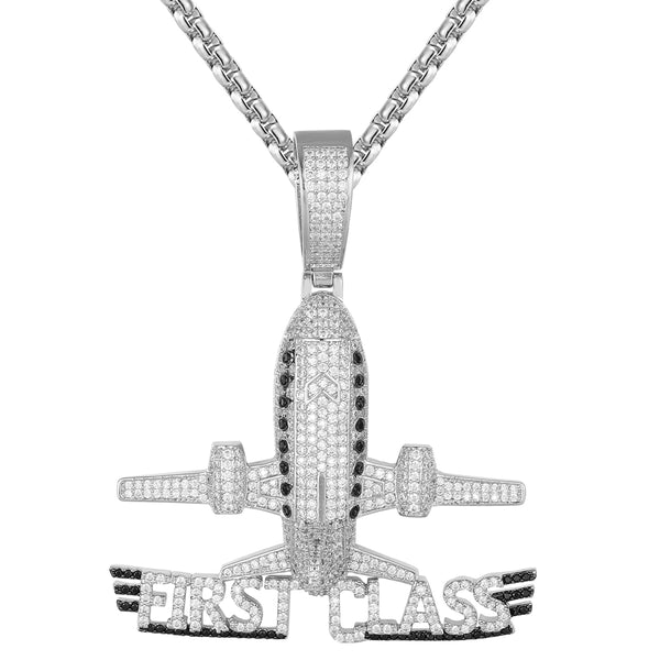 Sterling Silver First Class Airplane Rich Bling Custom Pendant