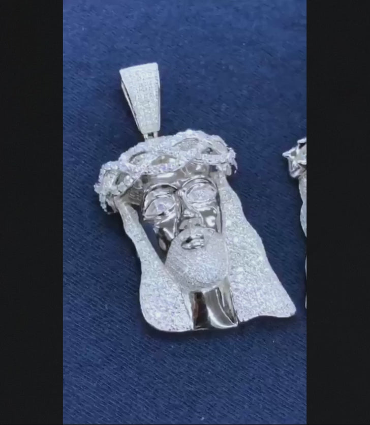 Mens Jesus Face Hip Hop Icy Religious White Tone Pendant