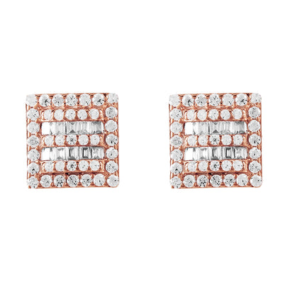 Square shape Icy Micro Pave Rose Gold Tone .925 Earrings