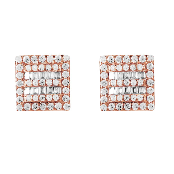 Square shape Icy Micro Pave Rose Gold Tone .925 Earrings