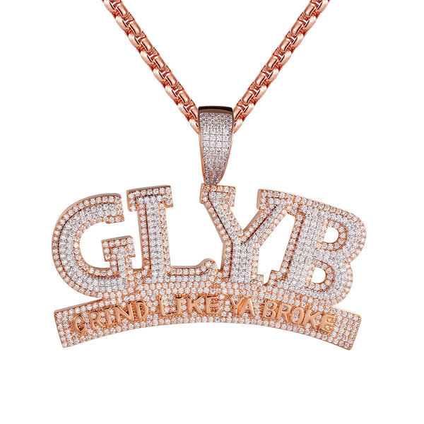 Rose Gold Finish GLYB 3D Grind Like Ya Broke Pendant Necklace