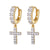 One Row Cross Dangling Hoops 14k Gold Tone 925 Silver Earrings