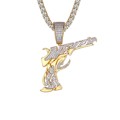 Mens Hip Hop Never Shoot Pistol Gun 14k Gold Finish Pendant