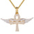 Icy Religious Ankh Cross Flying Angel Wings Gold Tone Pendant