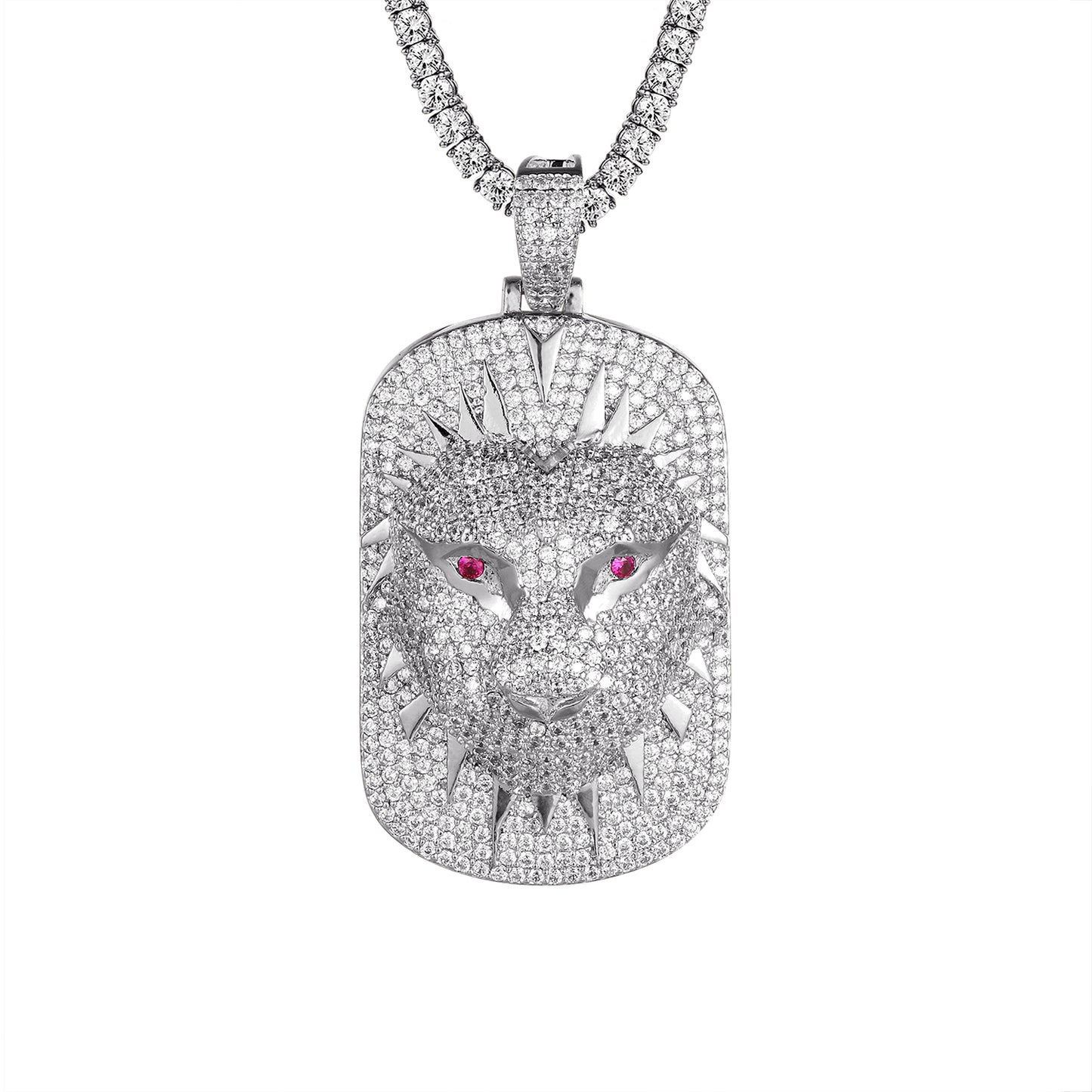 Dog Tag 3D Panther Face Bling Created Ruby Eyes Pendant