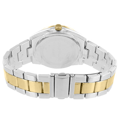 Two Tone Men's Gold Face Fluted Bezel Metal Link Watch