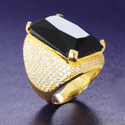 14k Gold Finish Custom Black Onyx Men's Ring