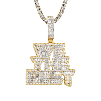We The Best Baguette Bling Icy Micro Pave Hip Hop Pendant