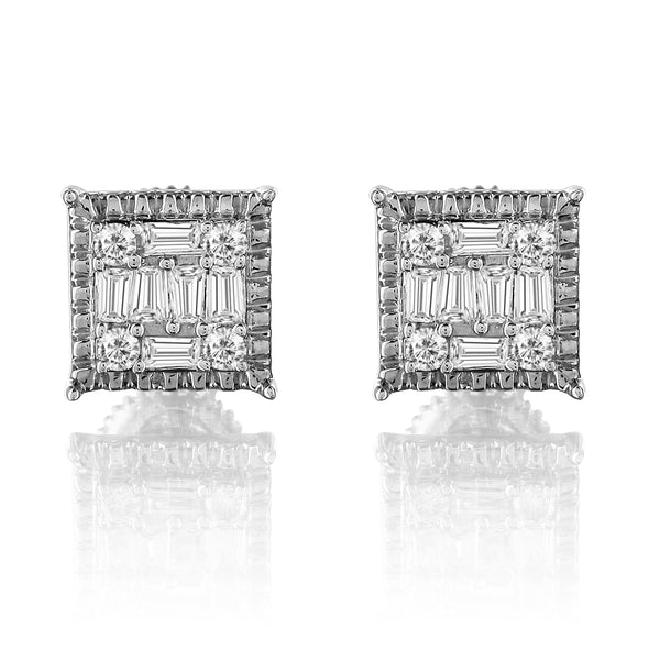 Baguette Micro Pave Genuine Diamond 14K White Gold Earrings