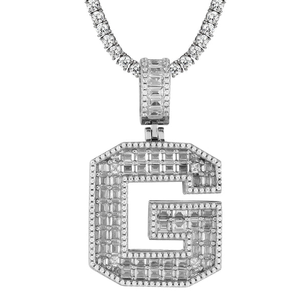 Sterling Silver Initial Letters Custom Emerald Cut Pendant