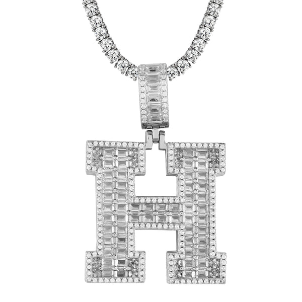 Sterling Silver Initial Letters Custom Emerald Cut Pendant