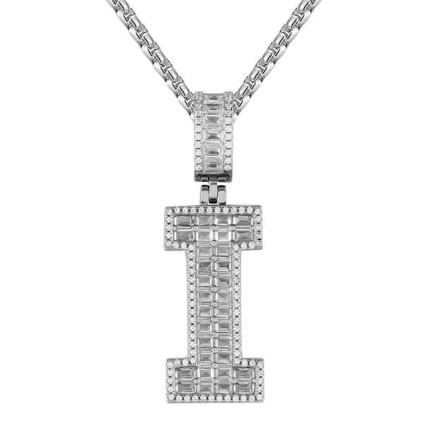 Sterling Silver Initial Letters Custom Emerald Cut Pendant