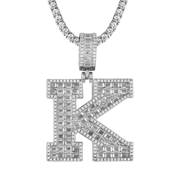 Sterling Silver Initial Letters Custom Emerald Cut Pendant