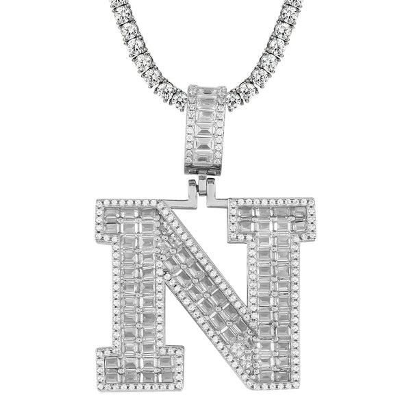 Sterling Silver Initial Letters Custom Emerald Cut Pendant