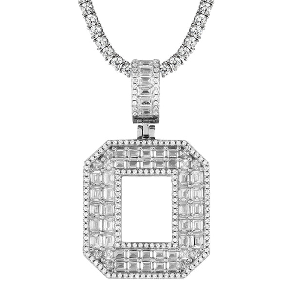 Sterling Silver Initial Letters Custom Emerald Cut Pendant