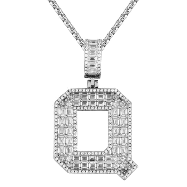Sterling Silver Initial Letters Custom Emerald Cut Pendant