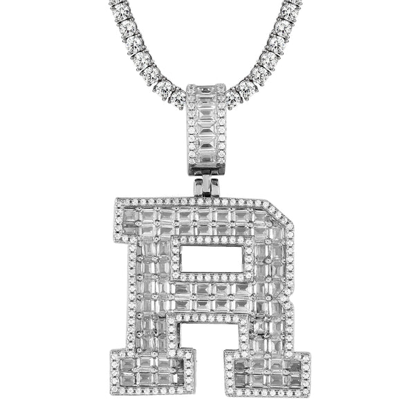 Sterling Silver Initial Letters Custom Emerald Cut Pendant