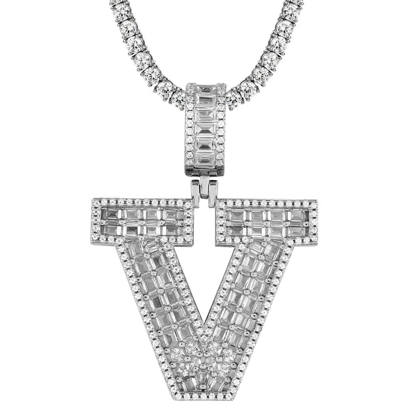 Sterling Silver Initial Letters Custom Emerald Cut Pendant