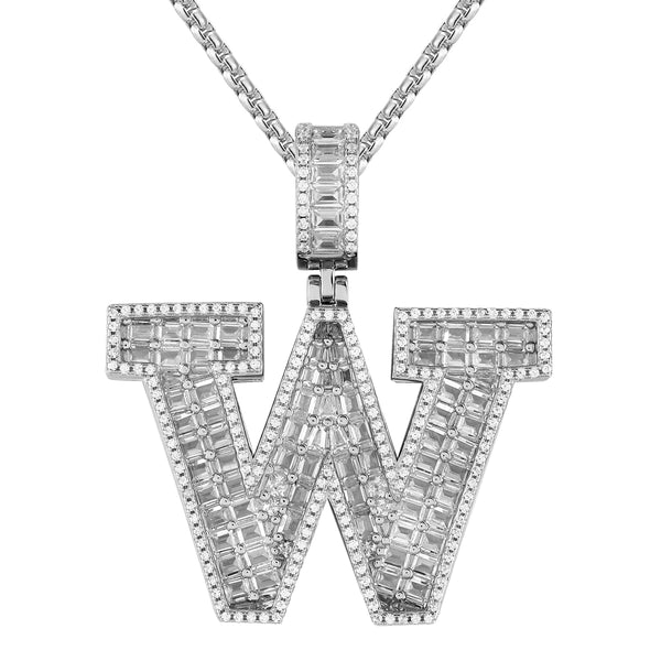 Sterling Silver Initial Letters Custom Emerald Cut Pendant