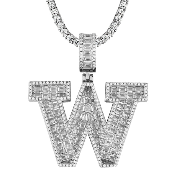 Sterling Silver Initial Letters Custom Emerald Cut Pendant
