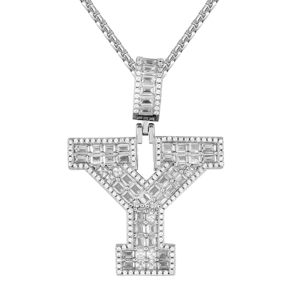 Sterling Silver Initial Letters Custom Emerald Cut Pendant
