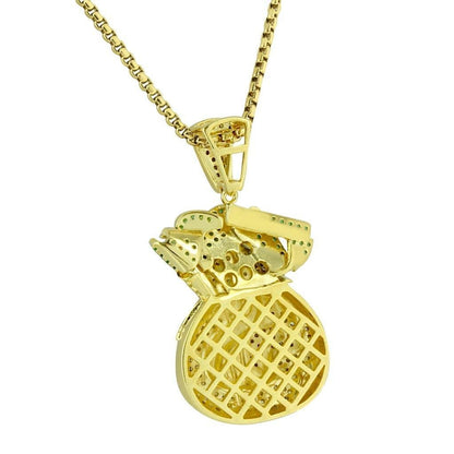 Money Bag $ Pendant  Canary Simulated Diamonds Stainless Steel Chain 24"