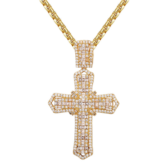 Religious Holy Ribbon Cross Sterling Silver Baguette Pendant
