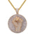 Gold Tone Power of Fist Victory Baguette Icy Circle Pendant
