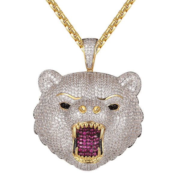 Growling Icy Wolf Gold Finish Hip Hop Pendant Free Box Chain