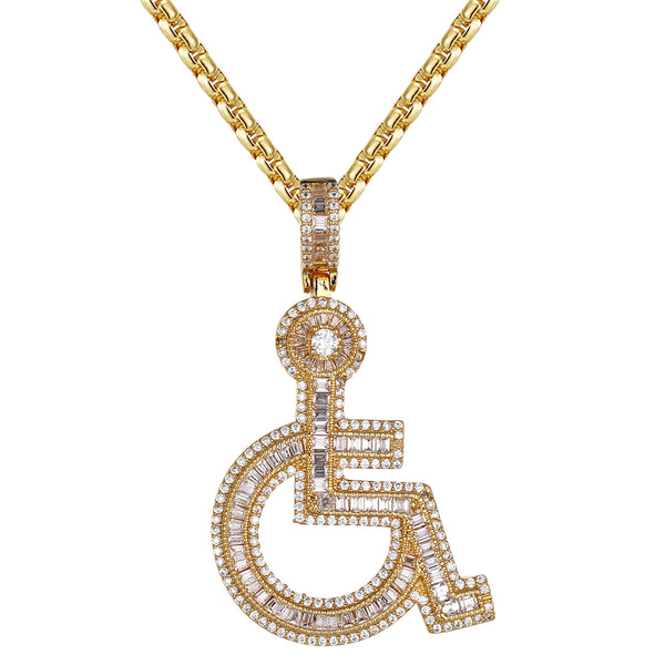 Icy Wheelchair Emoji Baguette Handicap Sign Gold Tone Pendant