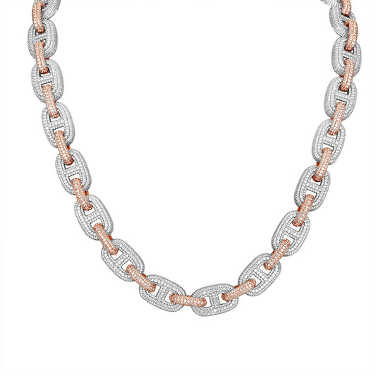 Mens Icy Mariner Link Custom Two Tone Rose Gold Necklace Chain
