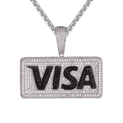 Mens Visa Money Card Black & White Hip Hop Micro Pave Pendant
