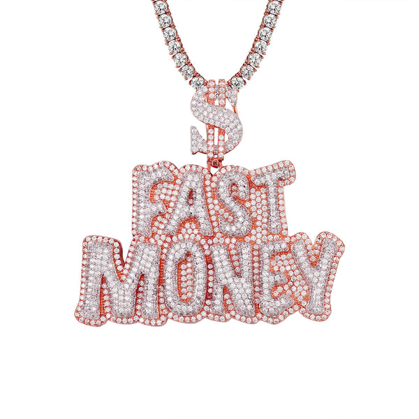 Mens HipHop Fast Money Dollar Sign Rose Gold Tone Pendant