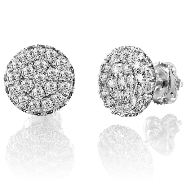 Round Genuine Diamond  Cluster 10k White Gold Earrings