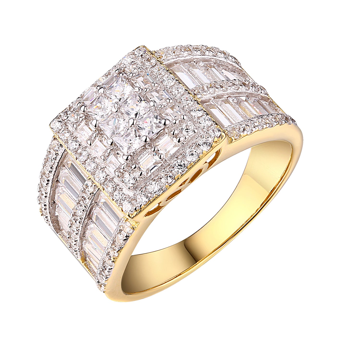 Sterling Silver Womens Ring Wedding Bridal Simulated Diamonds Gold Tone Elegant