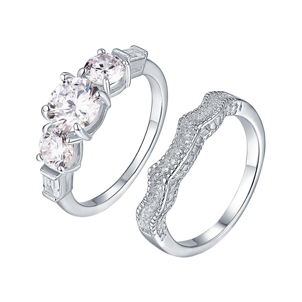 Wedding Bridal Womens Ring 3 Solitaire Cubic Zirconia White Gold On 925 Silver
